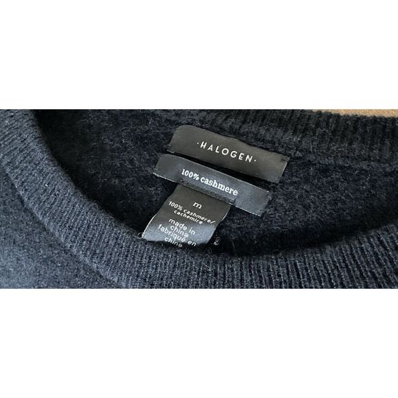 Halogen Women Black 100% Cashmere Crew Neck Sweater Size Medium w/side slits - Picture 6 of 6